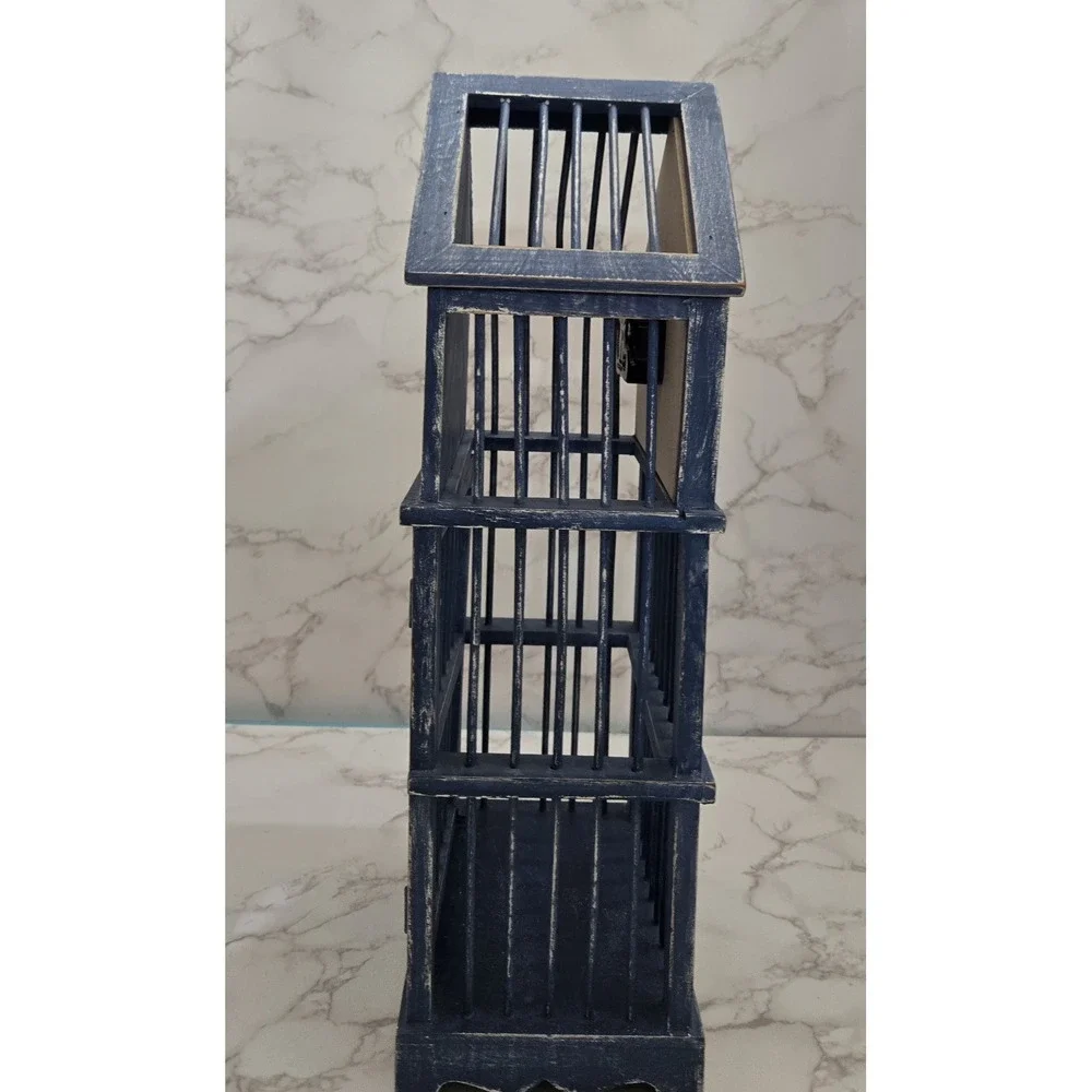 Wood‎ Clock Bird Cage (Blue) No Glass Table Clock. 16.5